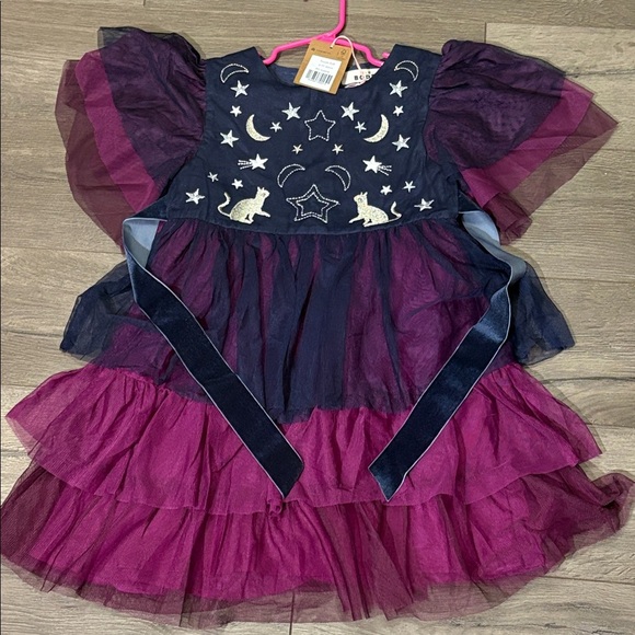 Mini Boden Other - Mini Boden Witchy Navy and Purple Embroidered Dress